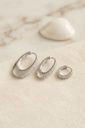 Gümüş Renk Oval Halka Model Zirkon Taşlı 3 lü Küpe Set - EBJ260725W44417