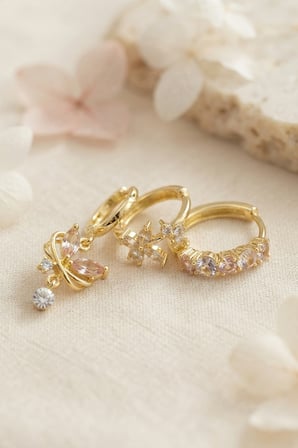 3 lü Set Gold Renk Zirkon Taşlı Kelebek Model Küpe - EBJ260725W44420