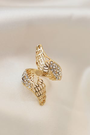 Ayarlamalı Gold Renk Metal Zirkon Taşlı Kanat Yüzük - EBJ260725W44333