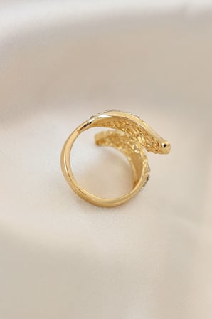 Ayarlamalı Gold Renk Metal Zirkon Taşlı Kanat Yüzük - EBJ260725W44333