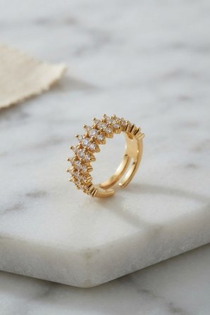 Gold Renk Sıralı Zirkon Taşlı Kadın Yüzük - EBJ260725W44355