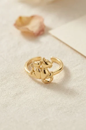 Gold Renk Kedi Tasarım Pirinç Kadın Yüzük - EBJ260725W44357