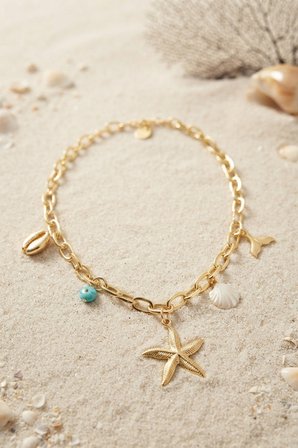 Deniz Yıldızı Charm Detaylı Gold Renk Zincir Kolye - EBJ260808W46005