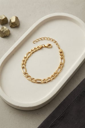 Çelik Gold Renk Figaro Zincir Model Erkek Bileklik - EBJ260808W46031