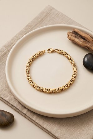 Çelik Gold Renk Kral Zincir Model Erkek Bileklik - EBJ260808W46188