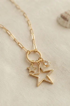 Gold Renk Ataç Zincir Yıldız Model Zirkon Taşlı Kadın Kolye - EBJ260822W46321