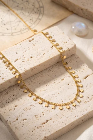 Gold Renk Yıldız Pul Model 60 cm Kadın Kolye - EBJ260822W46326