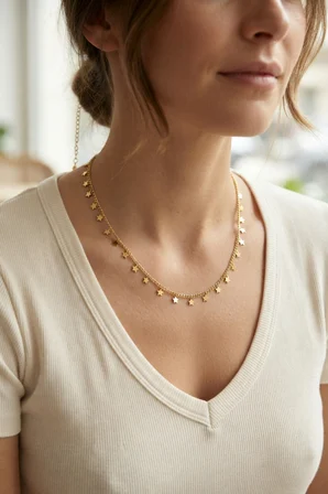 Gold Renk Yıldız Pul Model 60 cm Kadın Kolye - EBJ260822W46326