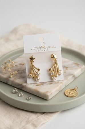 Gold Renk Zirkon Taşlı Halley Model Pirinç Kadın Küpe - EBJ260829W46538