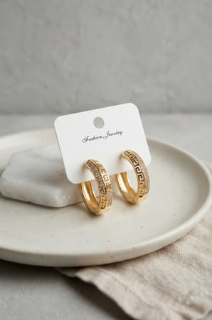 Gold Renk Zirkon Taşlı ve Geometrik Motifli Pirinç Halka Kadın Küpe - EBJ260829W46540