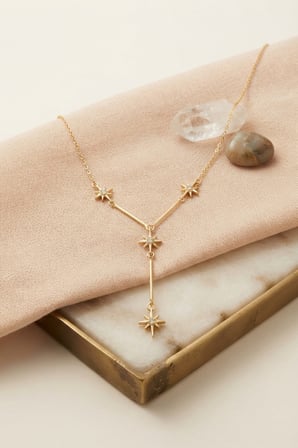 Pirinç Gold Renk Zirkon Taşlı Kutup Yıldızı Model Kadın Kolye - EBJ260905W46594