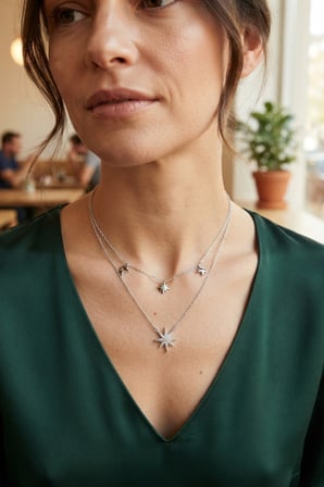 Callerrons Accessories Pirinç Gümüş Renk Zirkon Taşlı Kutup Yıldızı 2'li Kadın Kolye 45 cm