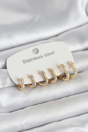 Gold Renk 6'lı Set Kalp Form Kadın Küpe - EBJ260905W46630