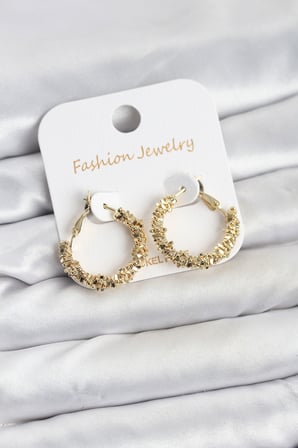 Pirinç Gold Renk Küçük Tırtıklı Halka Model Kadın Küpe - EBJ261010W47176