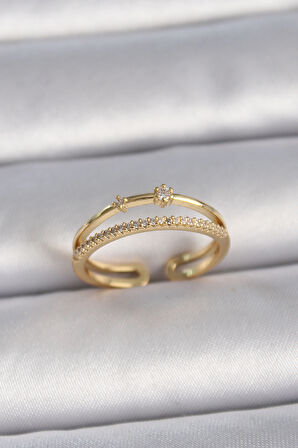 Gold Renk Ayarlanabilir Zirkon Taşlı Kadın Yüzük - EBJ261410W29267