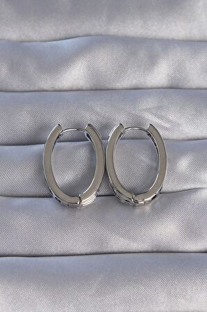 Pirinç Gümüş Renk Zirkon Taşlı Oval Model Küpe - EBJ270706W25240
