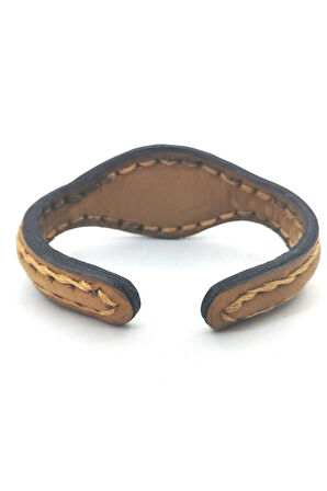 EL İŞÇİLİĞİ İLE ÖZEL ÜRETİLMİŞ DOĞAL TAŞLI DERİ KAPLAMALI BAKIR BİLEKLİK