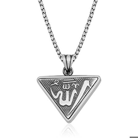 Ebuz Gümüş Üçgen Allah Yazılı Cevşen Dualı Kolye