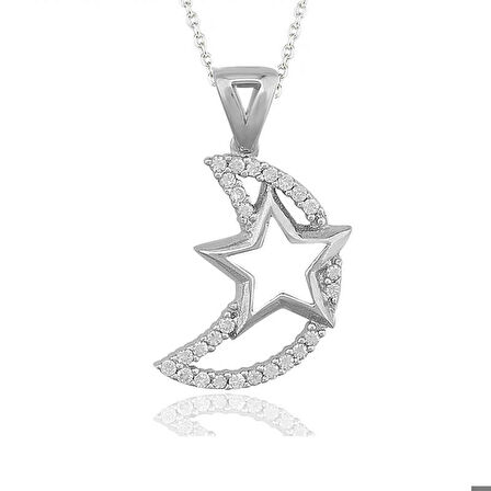 Ebuz Gümüş Ay Yıldız Kadın Kolye