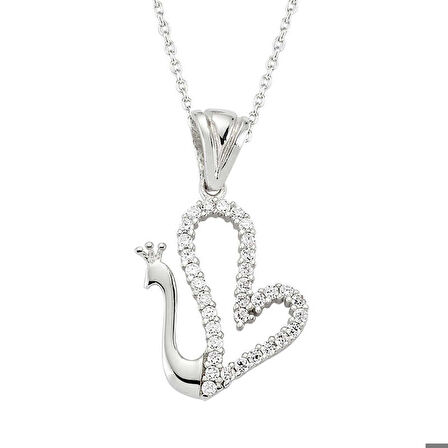 Ebuz Gümüş Kalpli Kuğu Kadın Kolye