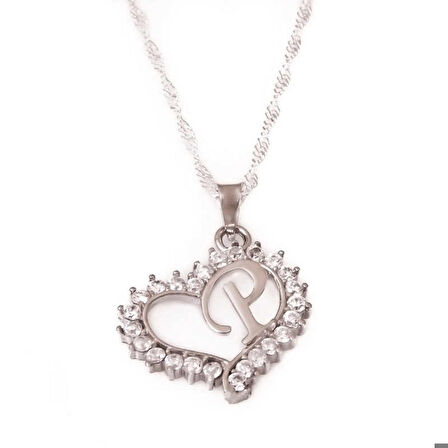 Ebuz Gümüş P Harf Kalpli Kadın Kolye
