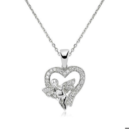 Ebuz Gümüş Melek Kalp Kadın Kolye