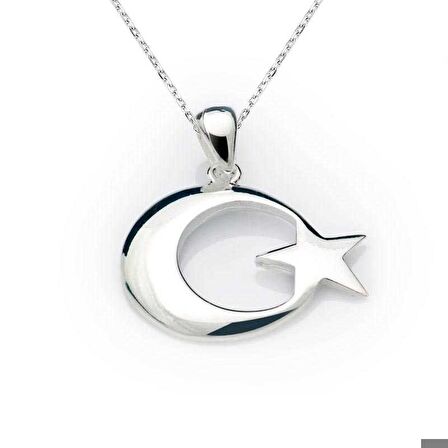Ebuz Gümüş Ay Yıldız Bayrak Kolye