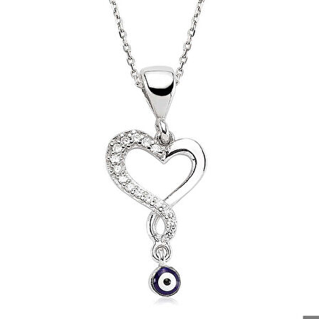 Ebuz Gümüş Nazarlı Kadın Kalp Kolye