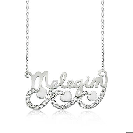 Ebuz Gümüş Meleğim Yazılı Kalpli Kadın Kolye