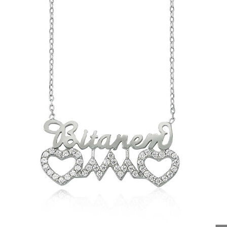 Ebuz Gümüş Bitanem Yazılı Kalp Kadın Kolye