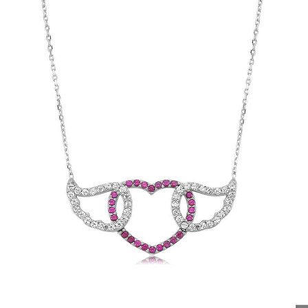 Ebuz Gümüş Kanatlı Kalp Kadın Kolye