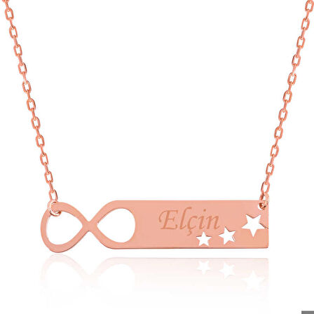 Ebuz Gümüş Rose Sonsuzluk Yıldızlı Kişiye Özel İsimli Kolye