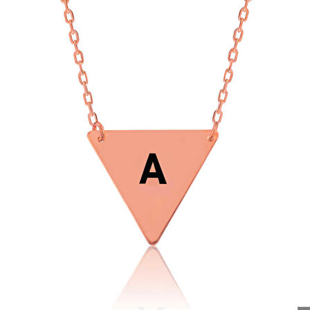 Ebuz Gümüş Rose Harfli Üçgen Plaka Kolye