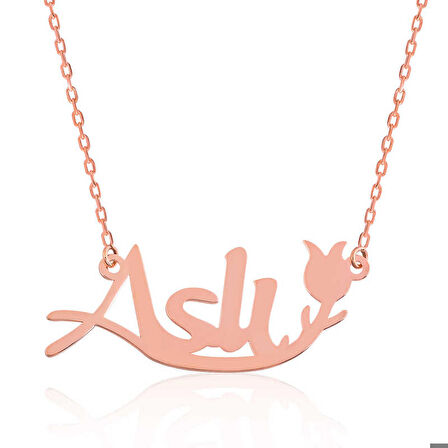 Ebuz Gümüş Rose Kişiye Özel Lale Desenli İsimli Kadın Kolye