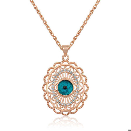 Ebuz ​Gümüş Rose Oval Nazar Kadın Kolye