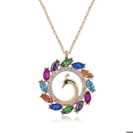 Ebuz Gümüş Rose Tavus Kuşu Kadın Kolye