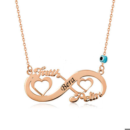 Ebuz ​Gümüş Rose Kalpli Sonsuzluk İsimli Kolye