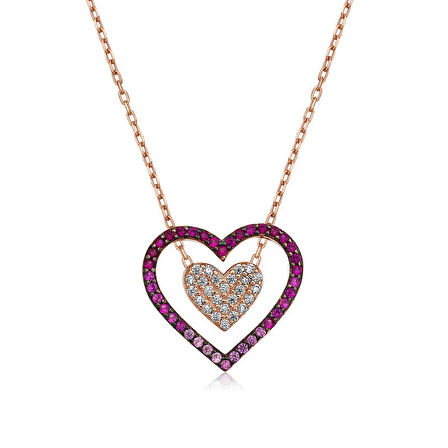 Ebuz Gümüş Rose İki Kalp Kadın Kolye