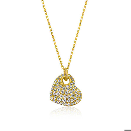 Ebuz Gümüş Gold Kalp Kadın Kolye