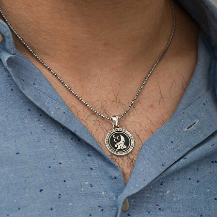 Ebuz Gümüş Üç Hilal Kurt Kolye