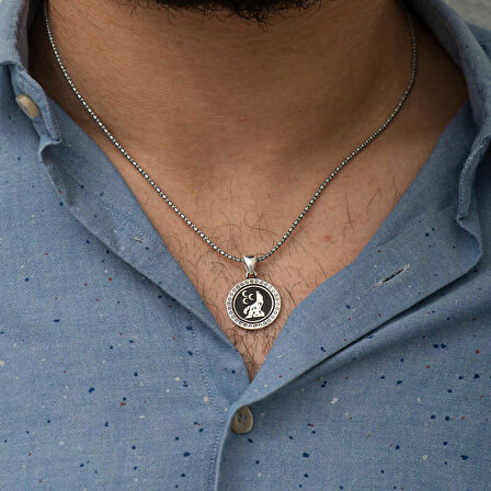 Ebuz Gümüş Üç Hilal Kurt Kolye