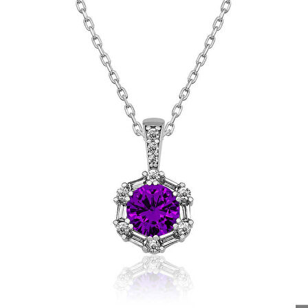 Ebuz ​Gümüş Menekşe Moru Baget Taşlı Kadın Kolye