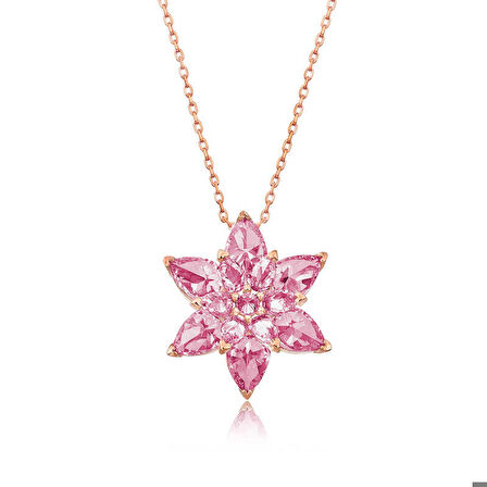 Ebuz Gümüş Rose Pembe Lotus Çiçeği Kolye