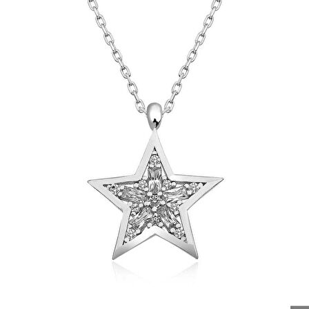 Ebuz ​​Gümüş Baget Taşlı Yıldız Kolye