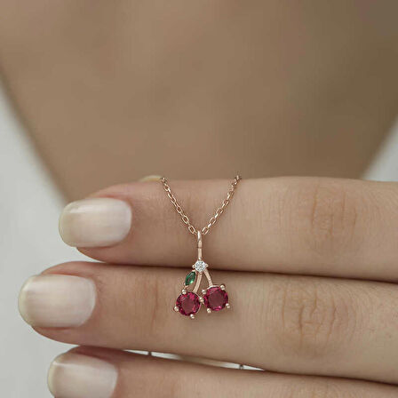 Ebuz Gümüş Rose Kiraz Figürlü Meyve Kolye