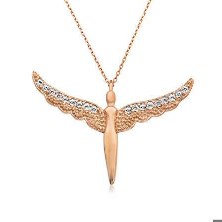 Ebuz Gümüş Rose Kanatlı Melek Kadın Kolye