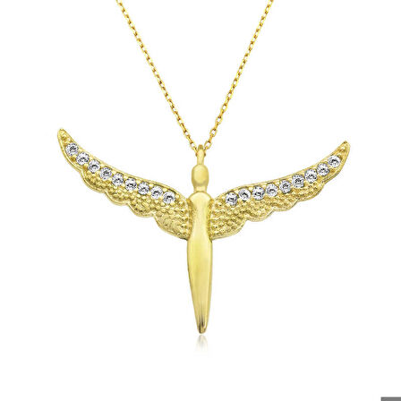 Ebuz ​Gümüş Gold Kanatlı Melek Kadın Kolye