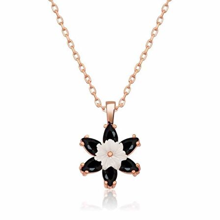 Ebuz Gümüş Rose Siyah Lotus Çiçeği Kolye