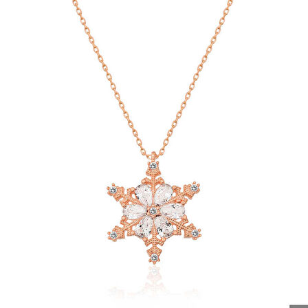 Ebuz ​Gümüş Rose Kar Çiçeği Kadın Kolye