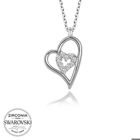 Ebuz Swarovski Taşlı Gümüş Kalp Bayan Kolye